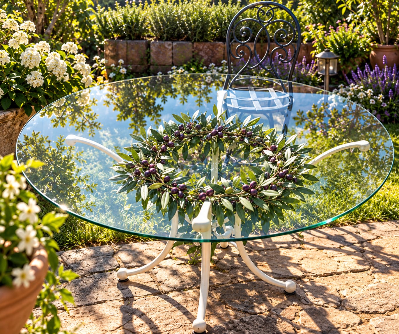 Gartentisch mit Olivenmotiv